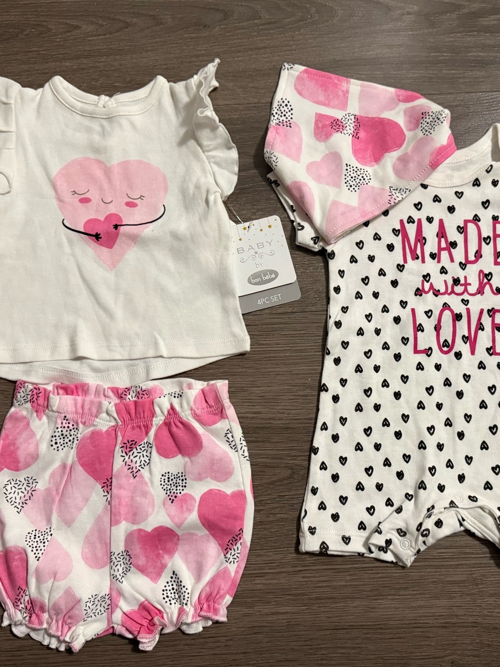 Bon bebe Baby Girl Pink Heart 4-Piece Set - Made with Love